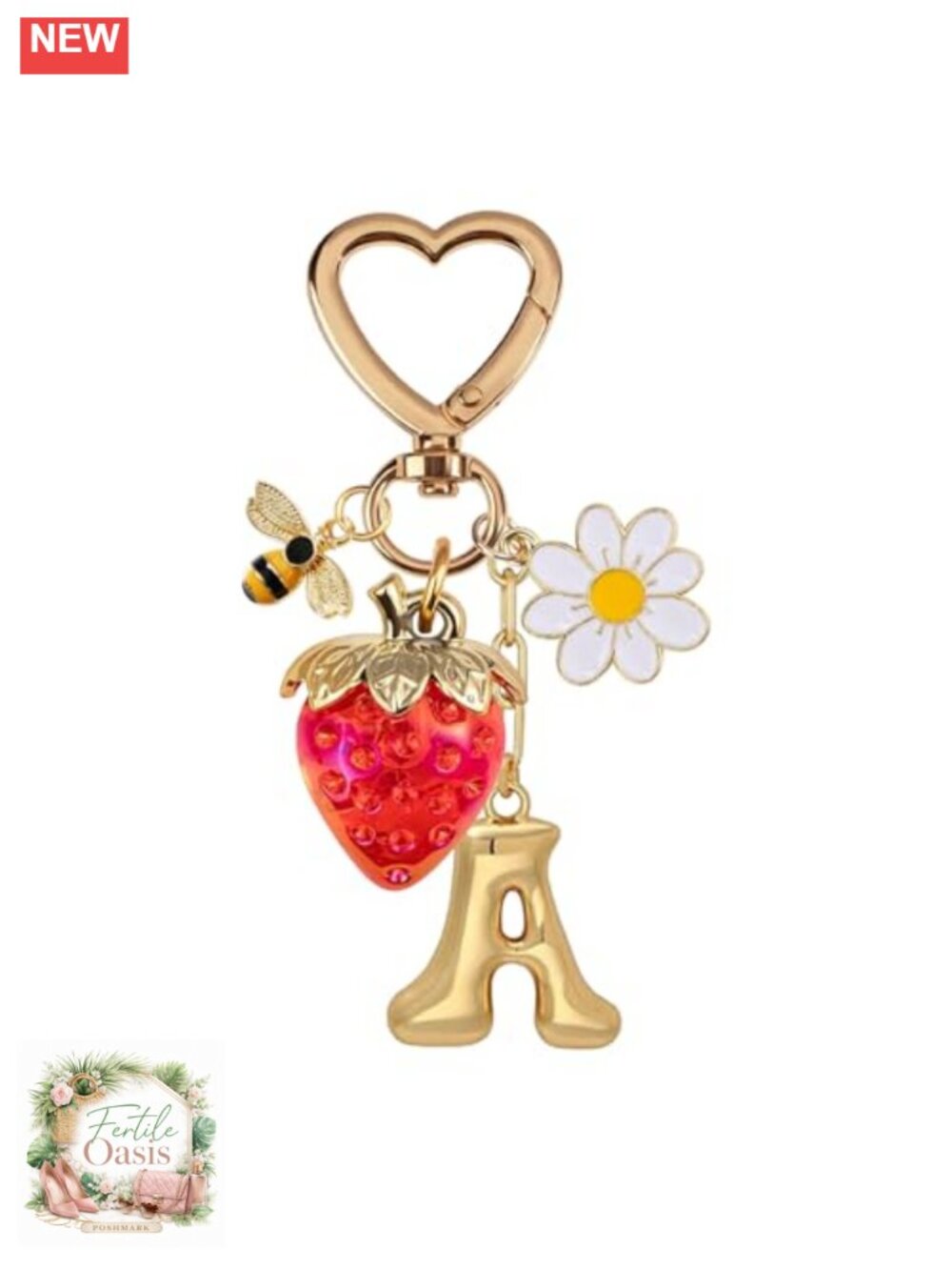 Strawberry Fruit Letter A Keychain, Bag Charm Purse Accessory, Gift for Women